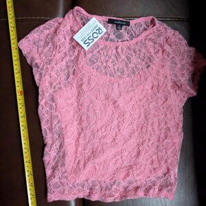 Pretty Ambiance Pink Lace Shirt Short Sleeve with Lining size M